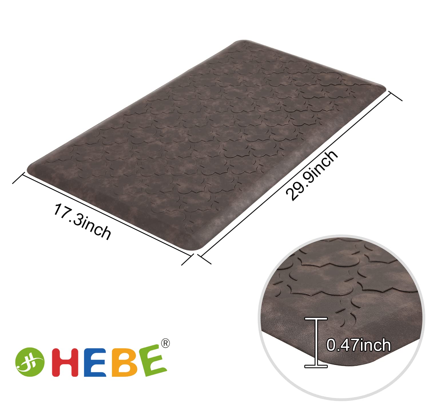 HEBE Kitchen Mat Cushioned Anti Fatigue Comfort Floor Mat 17.3"x28" Waterproof Non Slip Kitchen Floor Carpet Laundry Room Rug Heavy Duty Comfort Standing Mat Pads,Brown