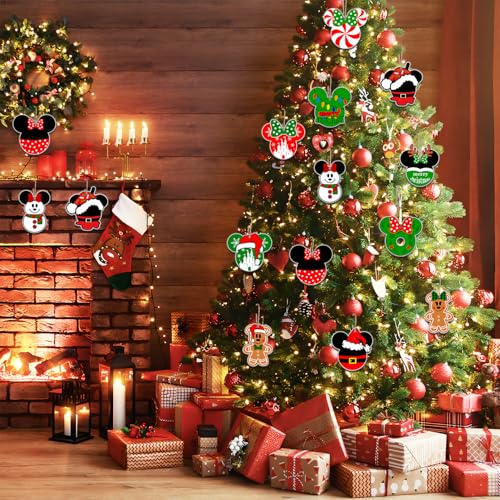 Mouse Christmas Ornaments Hanging Decorations – 24 Pcs Double-Sided Tree Ornaments