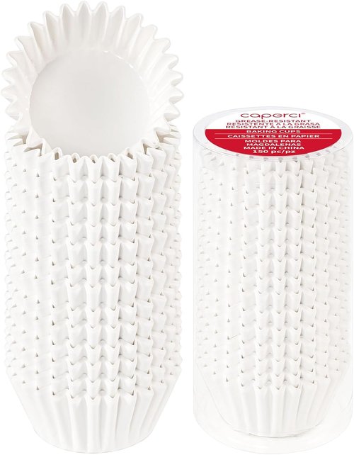 Caperci Heavy Duty Cupcake Liners - 150 Count Grease-Resistant White Baking Cups | Odorless & Easy Peel