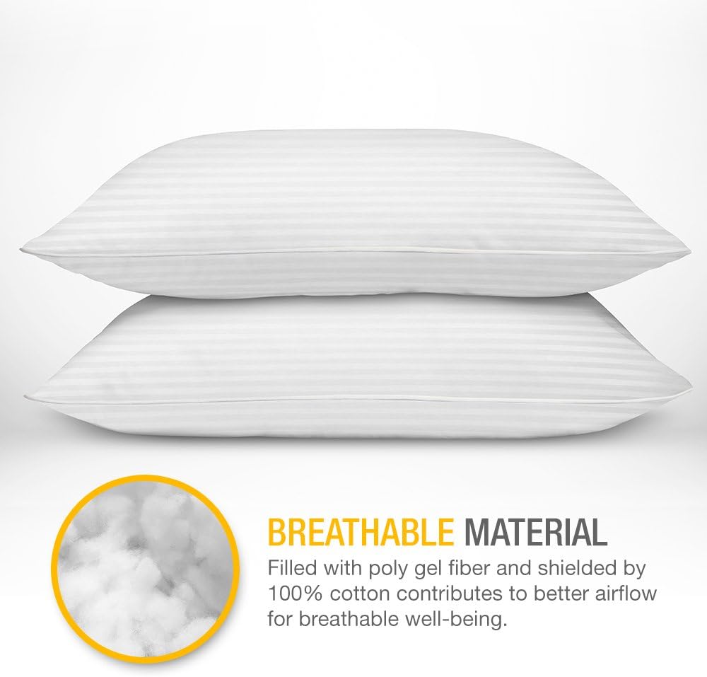 Skiennix Premium Gel Pillows - Luxury Plush Soft Bed Pillows for Home & Hotel | Standard Size, White (Pack of 2)