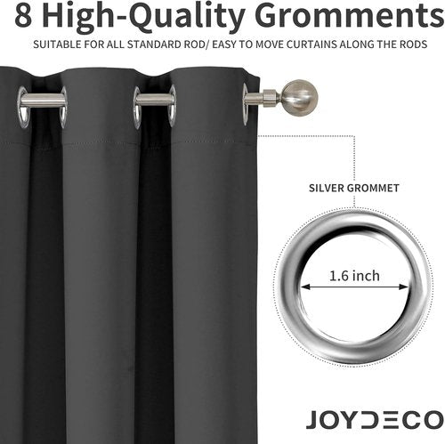 Joydeco Blackout Curtains - Thermal Insulated Room Darkening Drapes | 108 Inch Length, Dark Grey, 2 Panels Set