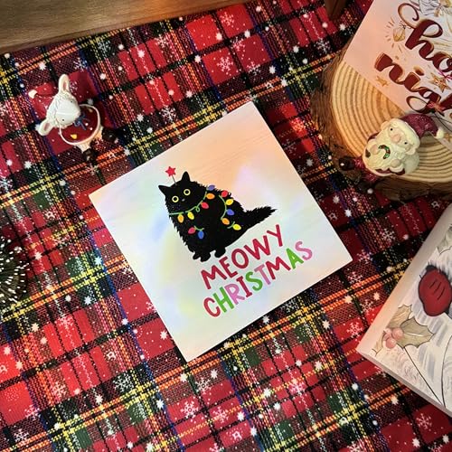 Meowy Christmas Cat Sign - Wheatwin Wooden Box Decor, 5x5 inches, Merry Christmas