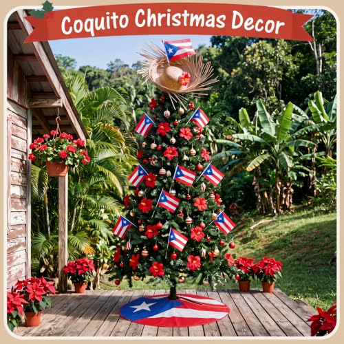 Irenare Puerto Rico Christmas Tree Decor Kit with Flag Skirt & Toppers, 35.4 Inch