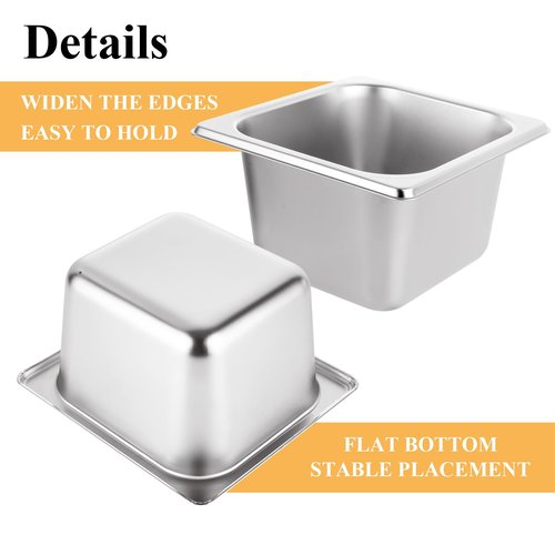 LANIAKEA 6PCS Hotel Pans Stainless Steel Steam Table Pan Restaurant Supplies 1/6 Size x 4 inch Deep Stainless Steam Table Pans, Hotel Pan Trays for Food, Party Catering Supplies