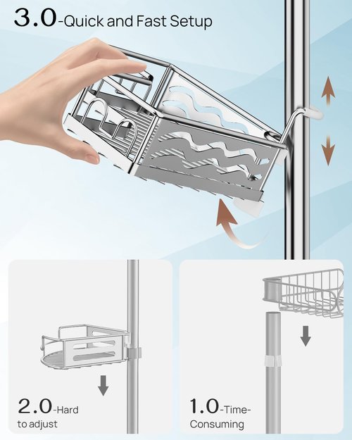 ALLZONE Corner Shower Caddy - Adjustable Tension Pole with 4 Baskets & Rust-Resistant Stainless Steel | 34-116 Inch