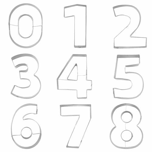 9-Piece Number Shaped Cookie Cutters Set (0-8, 6&9 Reversible) - Stainless Steel Number Fondant Biscuit Molds for Birthday Party, Graduation, Christmas, and Holiday Baking DIY (4-Inch Round Corners)