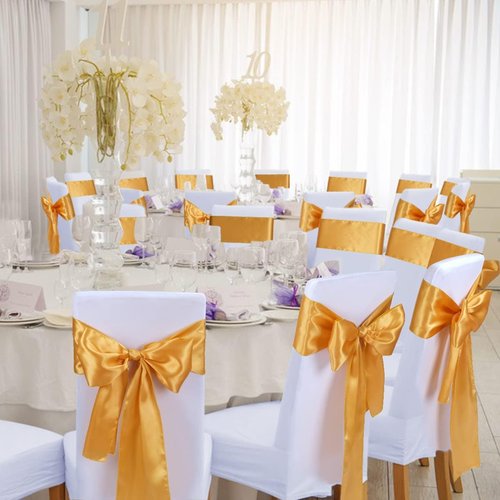 Babenest Satin Chair Sashes - 50 Pcs Upgraded Ribbons & Bows for Weddings, Parties & Events | Gold
