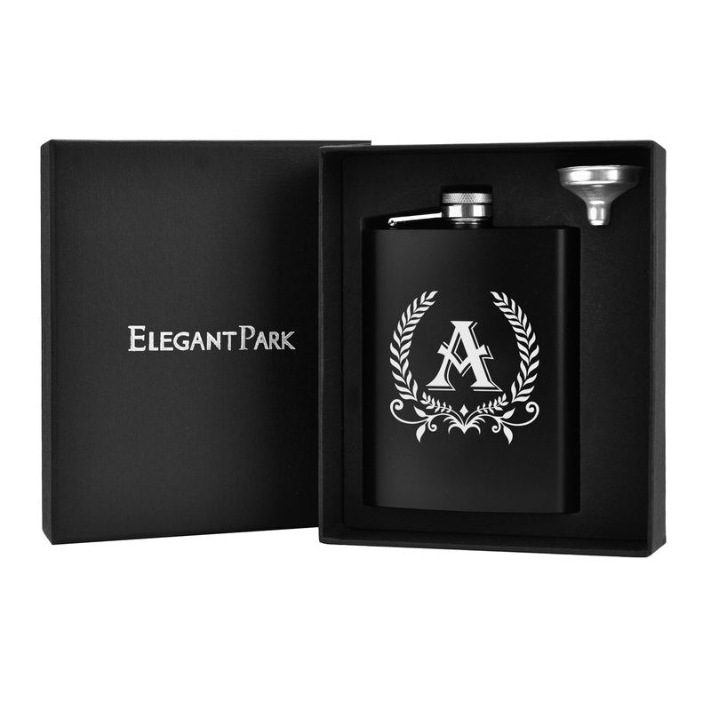 ELEGANTPARK Engraved Groomsman Gifts Set of 8 Groom Best Man Groomsman Flasks Wedding Gifts for Men Bachelor Party Favor Stainless Steel Hip Flask for Liquor with Funnel for Men 8 OZ Black