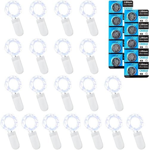 Etinga Fairy Lights - 20 Pack Battery Operated String Lights | 10 LEDs on 3.3ft Silvery Copper Wire for Weddings, Parties & Christmas Decor
