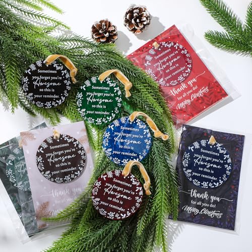 Barydat 48 Christmas Thank You Ornaments Bulk - Blue, Green, Khaki, Red with Cards & Ribbons