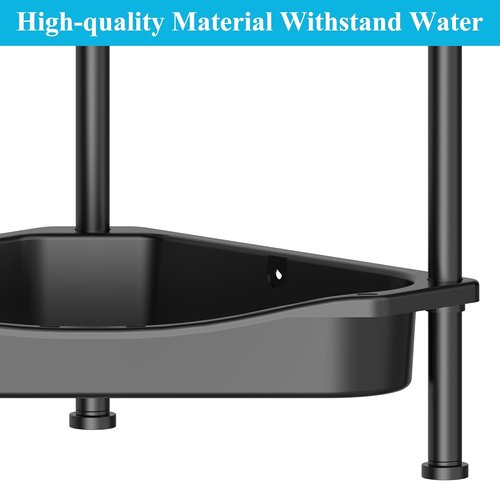 HuggieGems Corner Shower Caddy Organizer - 4 Tier Floor Stand with Hooks | Jet Black Bathroom Shelf