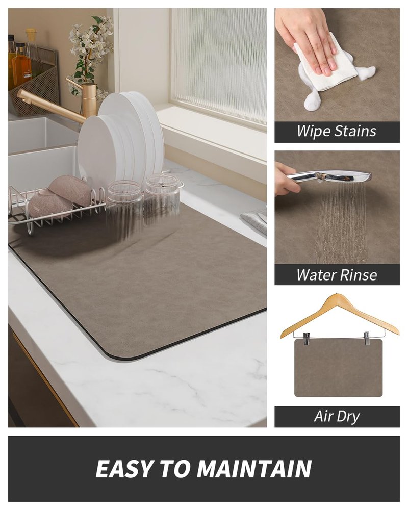 AMOAMI Coffee Mat - Hide Stain Rubber Backed Absorbent Dish Drying Mat for Kitchen Counter - Brown, 12"x19"