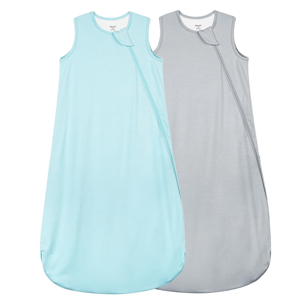 Skiennix Bamboo Sleep Sack - Lightweight 0.5 Tog Toddler Wearable Blanket | 6-12 Months, Blue & Gray (2 Pack)