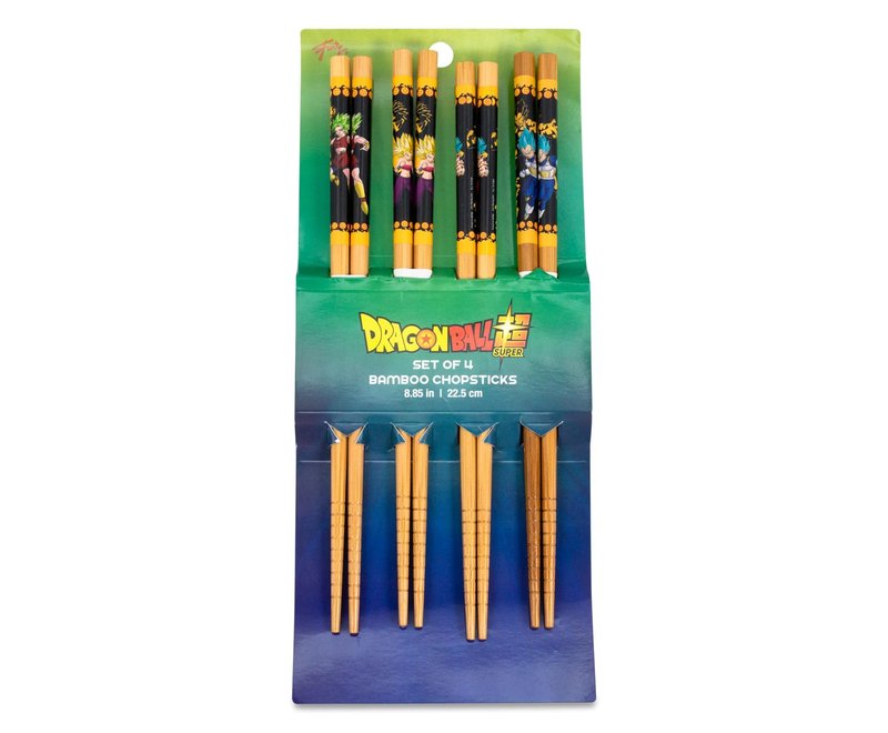 Dragon Ball Super Wooden Bamboo Chopsticks, Set Of 4 | Utensil Set For Ramen Noodles, Japanese Dinnerware For Home Kitchen | Official Anime Manga Collectible With Goku, Vegeta