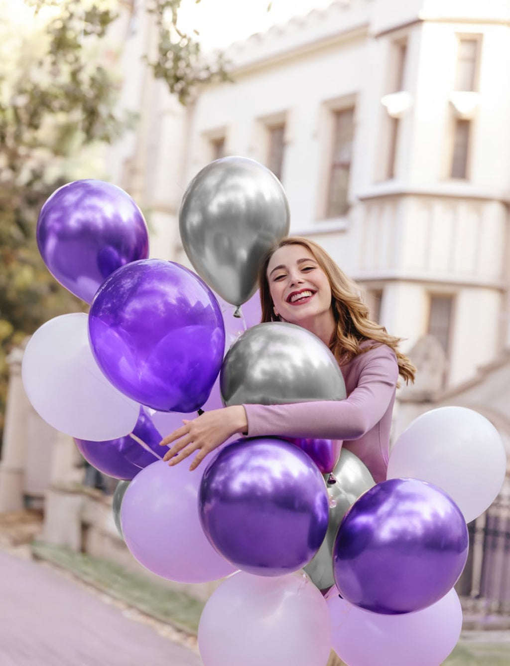 Skiennix 12 Inch Purple & Silver Balloons - 60pcs Pastel Lavender Confetti for Parties & Celebrations