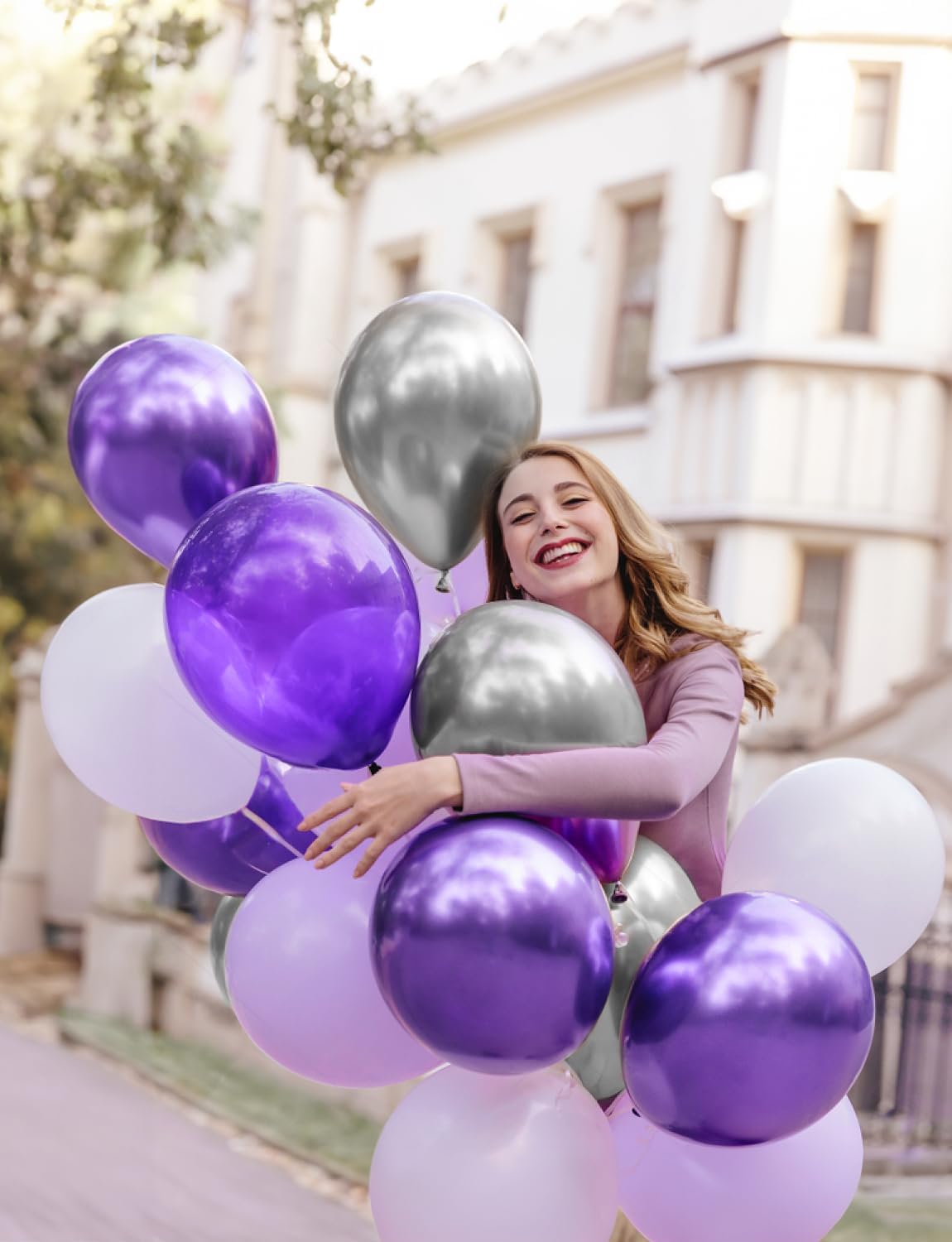 Skiennix 12 Inch Purple & Silver Balloons - 60pcs Pastel Lavender Confetti for Parties & Celebrations