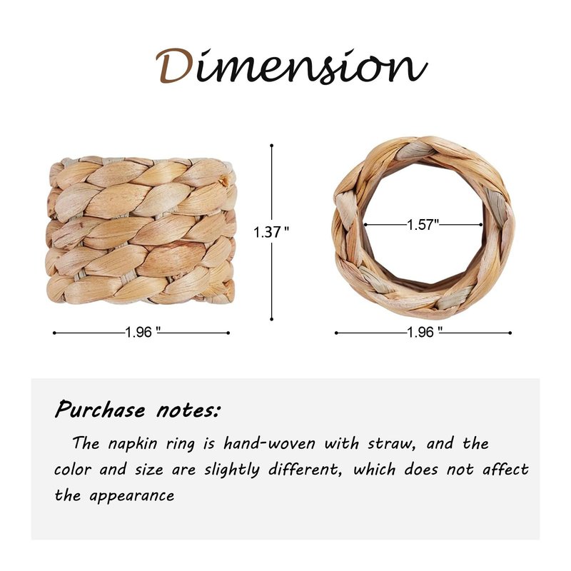 WOHIWO Napkin Rings Set of 12, Farmhouse Table Decor Handmade by Natural Water Hyacinth, Fall Rustic for Thanksgiving, Christmas, Wedding Table Dinnerware Decoration Set
