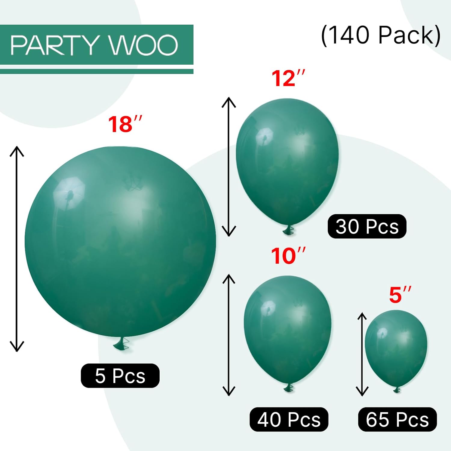 PartyWoo Dark Green Balloons - 140-Piece Jungle Dinosaur Theme Arch Kit | 5-12 Inch Emerald & Hunter Green