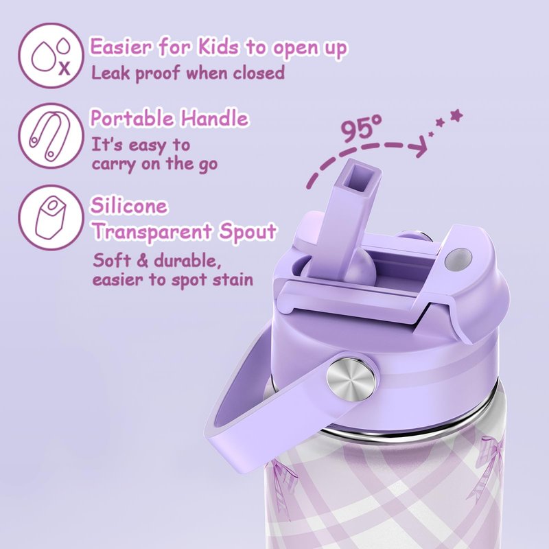 ACESAK Backpack for Girls with Insulated Water Bottle, Bow Tie Plaid Bookbag for Girls Kids, 14oz Kids Water Bottle Stainless Steel, Lunch Bag & Pencial Case, Back To School Gift (Purple)