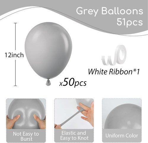 Gray Balloons - 12 Inch Grey Latex Balloons | 50 Pack for Birthday, Baby Shower & Wedding Decorations