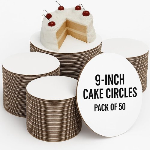 Pizety 9 Inch Cake Circles (Pack of 50) – Round Corrugated Cardboard Cake Boards – Greaseproof, Food Safe, Heavy Duty Disposable Bases for Baking, Pizza & Pies