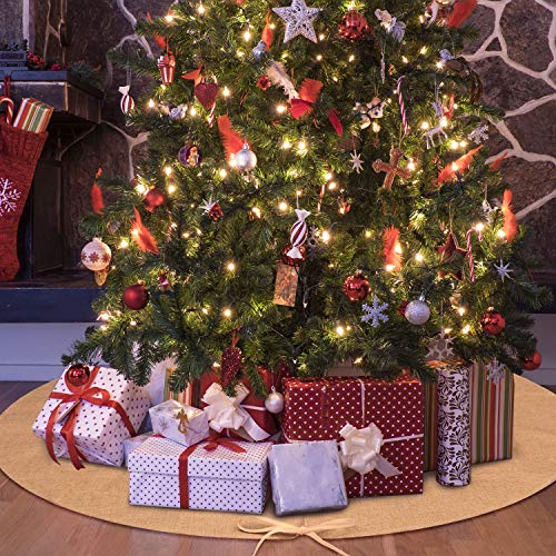 Pangda 48 Inch Burlap Christmas Tree Skirt Natural Beige Round Xmas Cover
