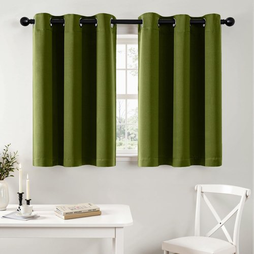 MIULEE Short Curtains - Light Olive Green Blackout Thermal Insulated Drapes | 2 Panels, W40 x L36 Inch
