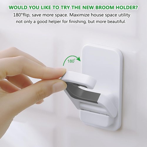 3Pack Broom and Mop Holder by [Brand Name] - No Drill Wall Mount Organizer | Holds Up to 6 lb