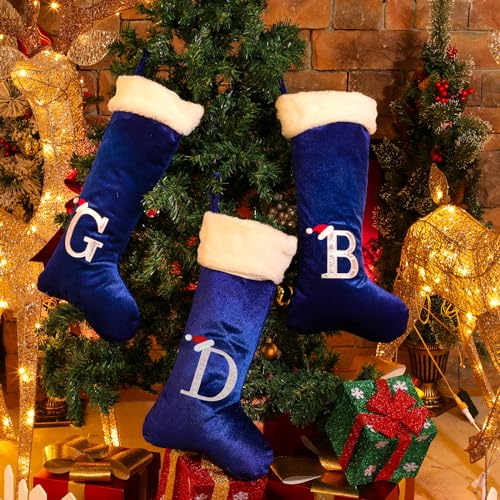 22-Inch Monogram Christmas Stocking, Velvet Letter Xmas Stocking with Plush Cuff
