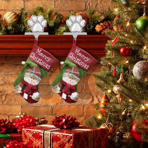 3D Silver Dog Paw Christmas Stocking Holder for Mantel Decoration