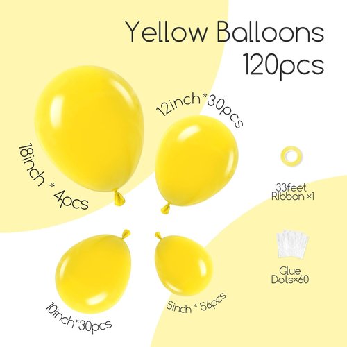 Awenztech Yellow Balloon Arch Kit - 120pcs Latex Balloons in 5-18 Inch Sizes for Baby Showers & Parties