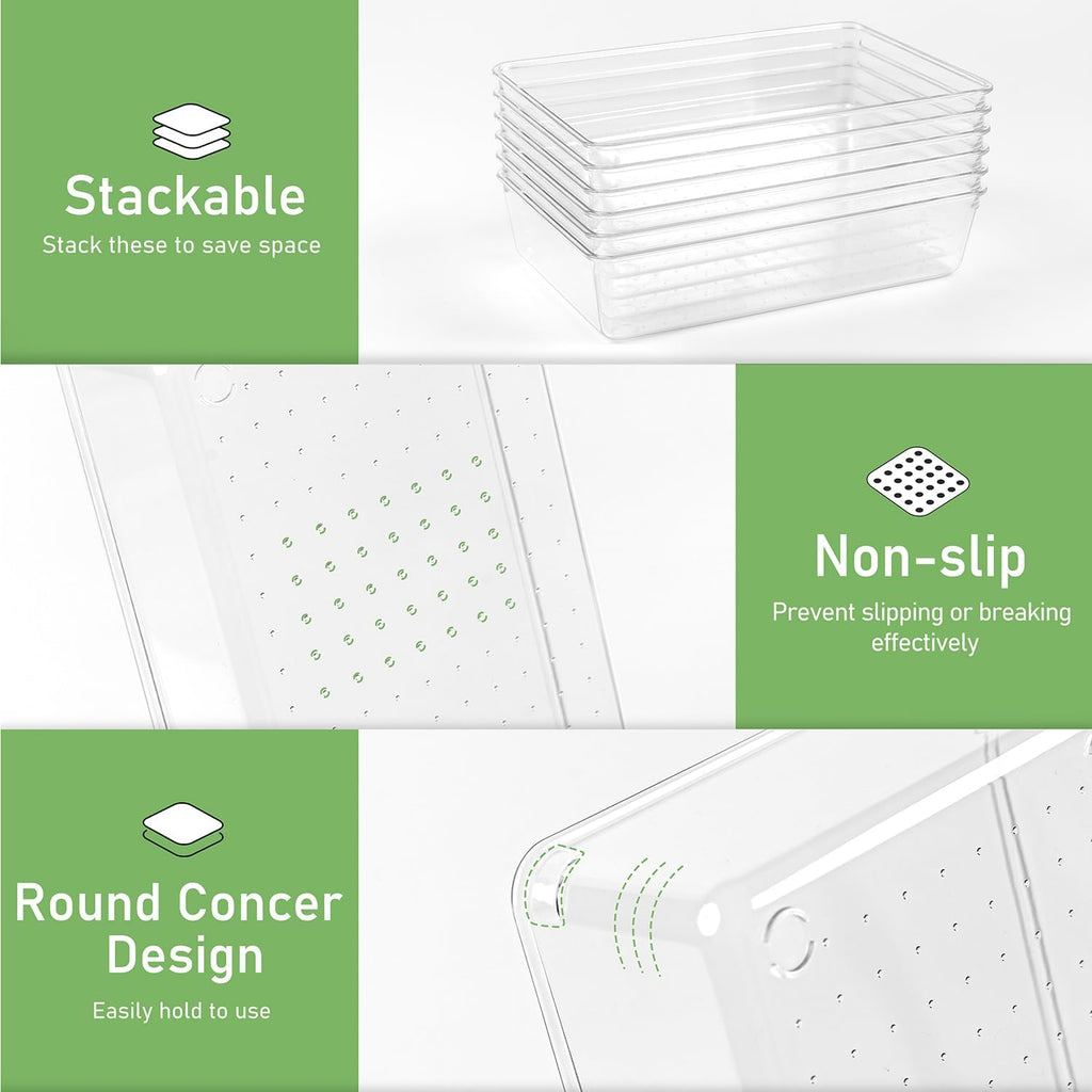 Skiennix 8 PCS Clear Plastic Drawer Organizer Trays - Versatile Acrylic Storage for Home & Office