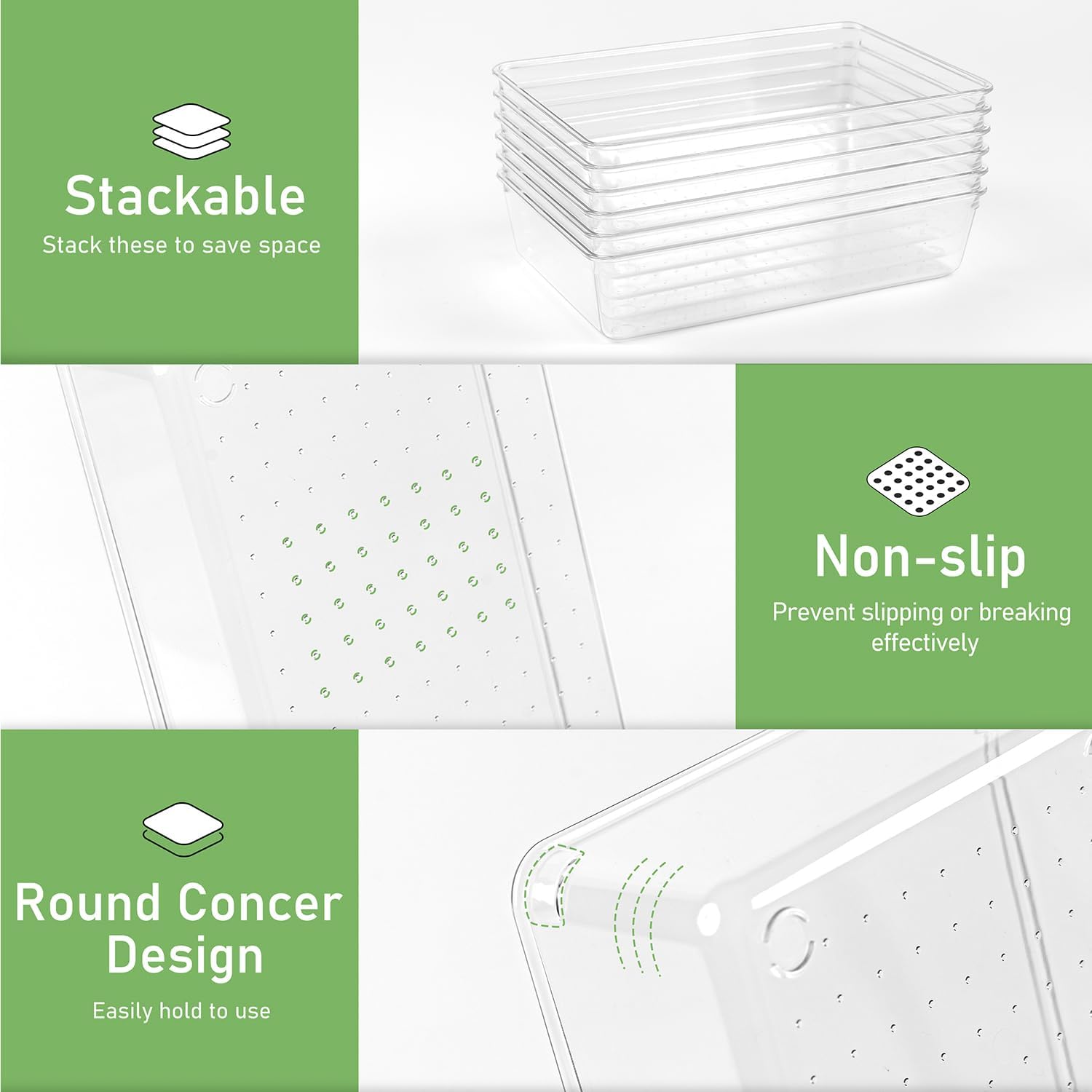 Skiennix 8 PCS Clear Plastic Drawer Organizer Trays - Versatile Acrylic Storage for Home & Office