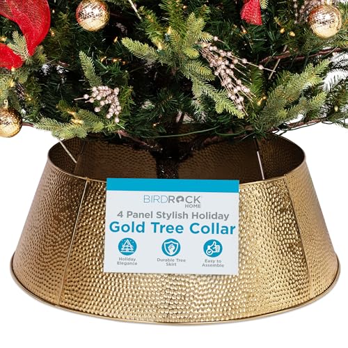 Hammered Metal Christmas Tree Collar - 4-Panel Gold Iron Tree Skirt