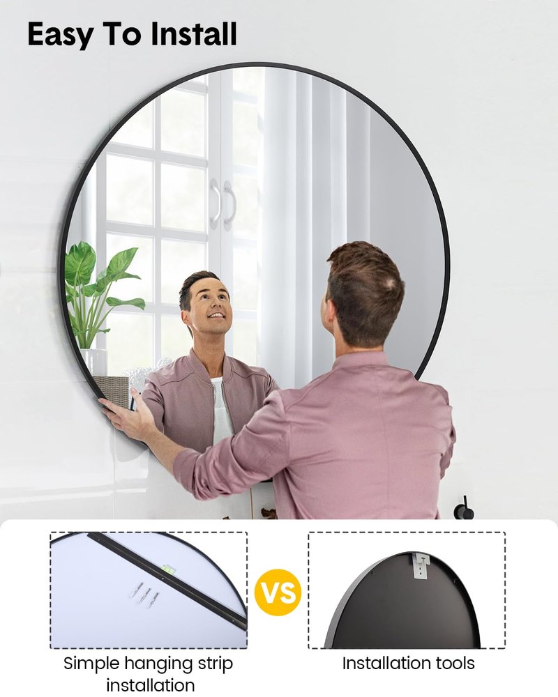 GAOMON Round Mirror 32 Inch, Metal Frame Wall Mirror, Circle Decorative Mirror for Bathroom Vanity, Living Room, Entryway, Foyer, Black