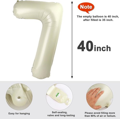 7 Balloon Numbers by [Brand Name] - 40 Inch Cream White Birthday Decorations for Ages 7, 17, 27, 70