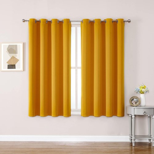 ChrisDowa Blackout Curtains | Thermal Insulated Grommet Room Darkening Panels - Mustard Yellow, 52W x 54L