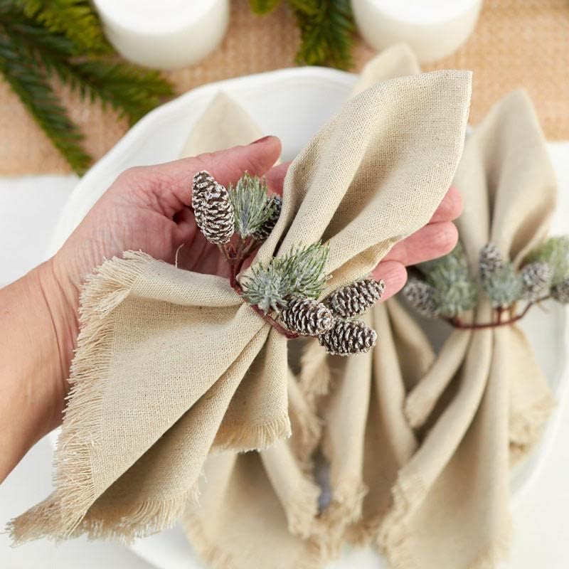 Regine Switzerland Artificial Pine & Pinecone Candle Rings - Set of 6 Faux Snowy Pine Decor
