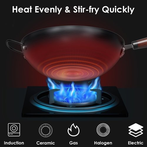 BEETLA Steel Wok Pan, 11.8-inch/12.6-inch/13.4-inch Stir Fry Pans Chinese Wok Flat bottom Iron wok for Induction, Electric, Gas, Halogen All Stoves Ideal for Stovetop Cooking (12.6-inch)