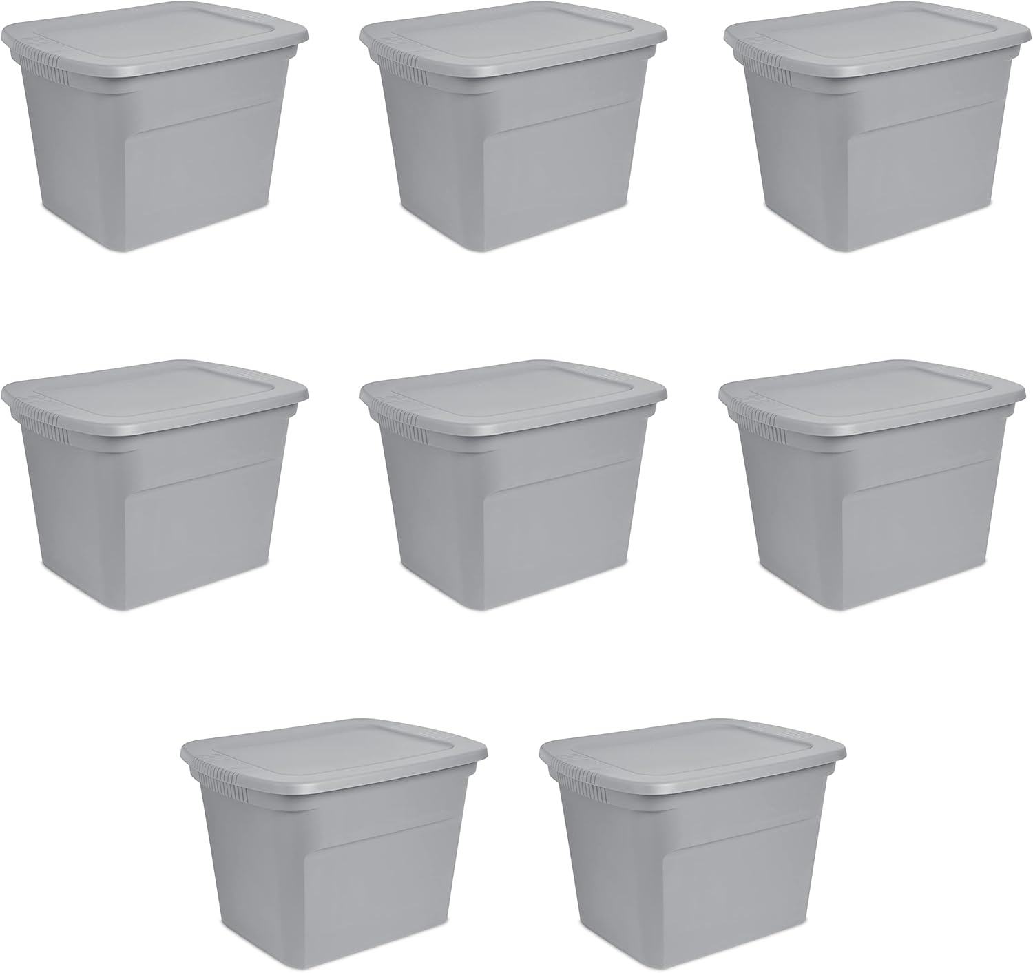 Sterilite 18 Gal Storage Tote - Stackable Plastic Bin with Lid for Closet & Basement Organization | Gray, 8-Pack