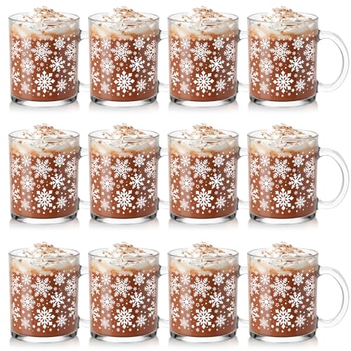 12 Pcs Winter Snowflake Glass Coffee Mugs Set 12 oz Christmas Gift - Variation: 12 / Winter