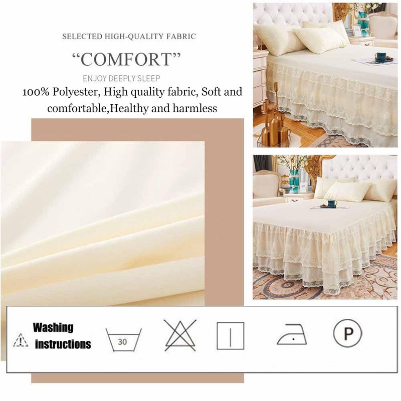Double Lace Bed Skirt for Queen Bed - 17in. Drop, Easy Fit Ruffle Bedskirt Wrap Around Bed Skirt, Anti Wrinkle & Fade Resistant