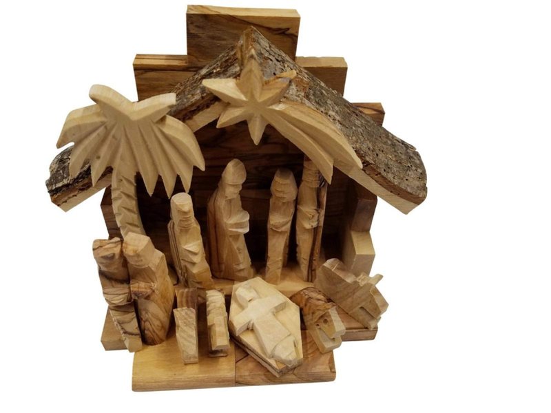 Carved from Bethlehem Olive Wood Christmas Nativity Story Set with Stable (6" Stable with 3" Figurines)