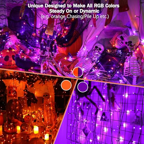Brizled RGB Halloween 100 LED String Lights, USB - Orange/Purple, Green Wire