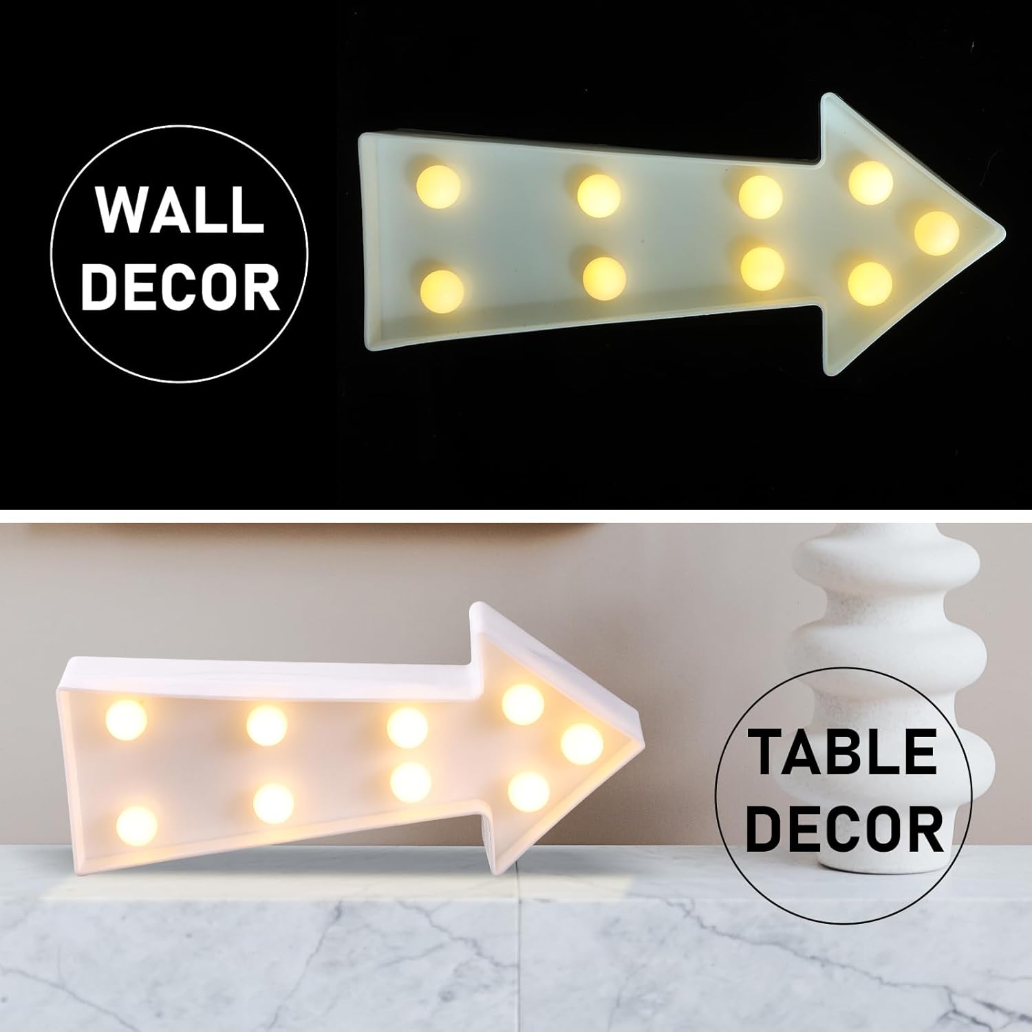 Uonlytech LED Arrow Night Light - Battery Operated 3D Sign for Kids' Bedroom Decor | 8.9 x 3.9 x 1.9 Inches