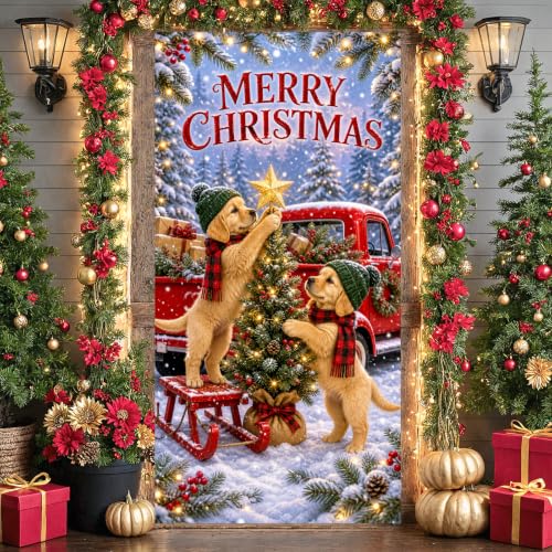 Siglowvix Dog Themed Merry Christmas Golden Retriever Door Banner 35x71 In Holiday Decor