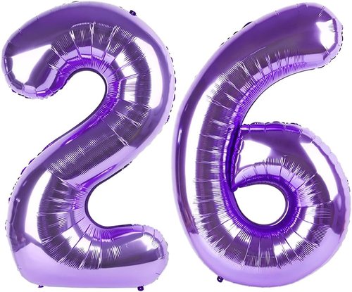 Happy 26th Birthday Balloon - Large 40 Inch Purple Foil Number 26 for Men & Women Celebrations