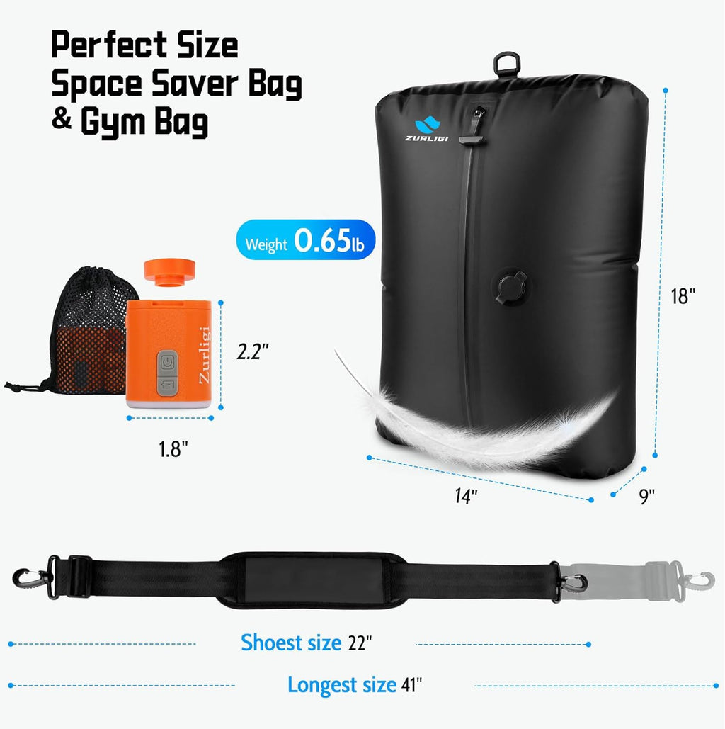 Zurligi Travel Vacuum Bags - IPX8 Waterproof Compression Bags with Mini Pump | 39L for Clothes & Luggage (2-Pack, Black)