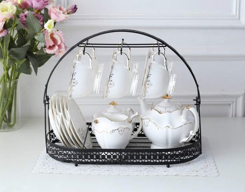 Piscepio Coffee Cup Holder Stand - Wrought Iron Mug Rack and Dishes Organizer - Drainer Storage Drying Rack for Counter, Cabinet, Table, Kitchen, Restaurant, Office (Black B)