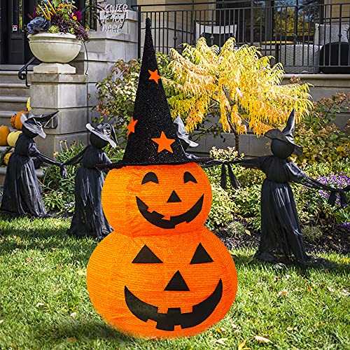 FUNPENY 3ft Lighted Halloween Collapsible Pumpkin with Star Hat, 50 LED Indoor Outdoor Decor